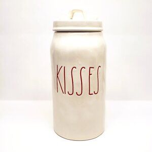 Rae Dunn Kisses Canister White Red Letters 8" Valentine Flour Sugar Container